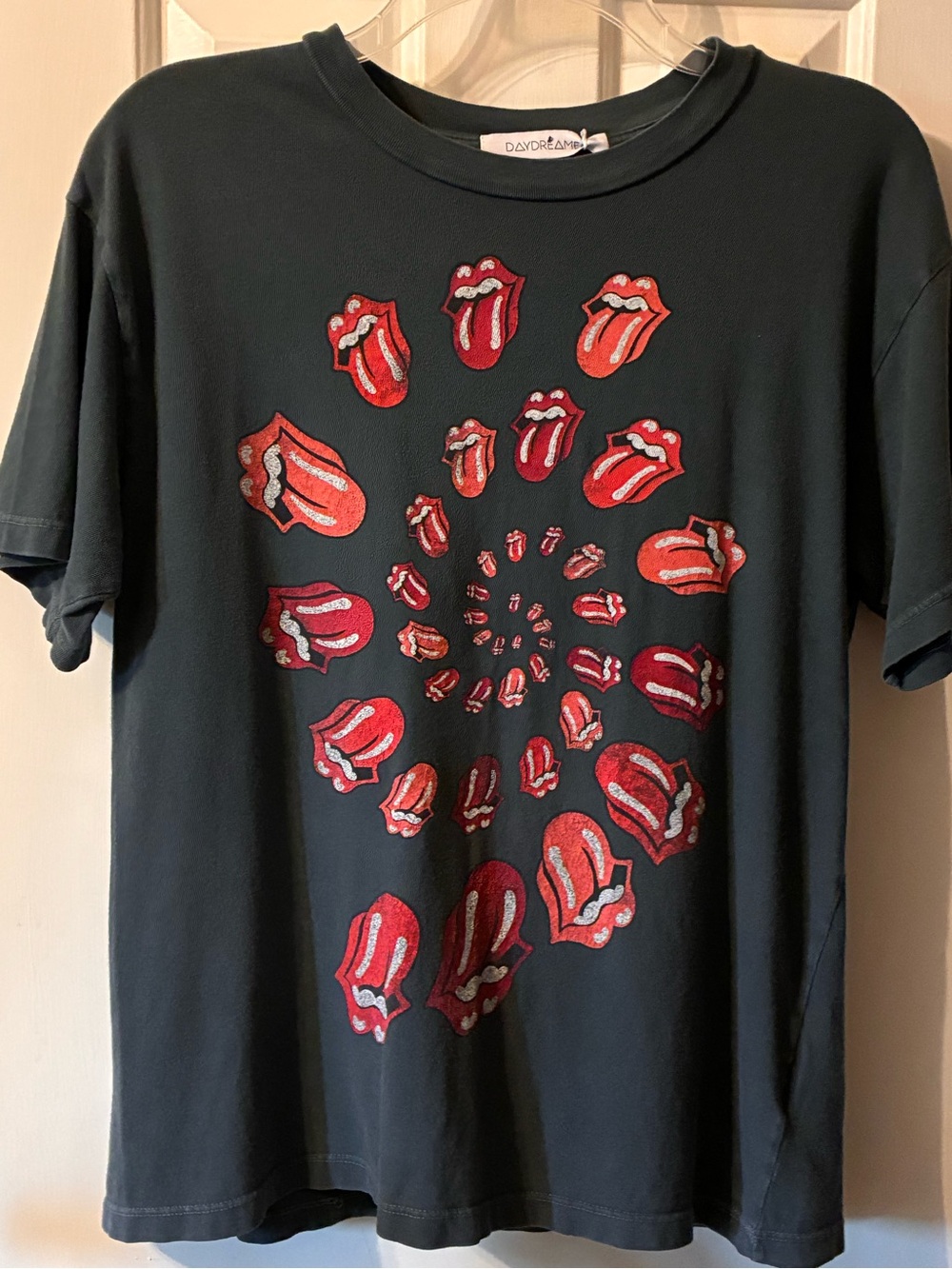 Rolling Stones Black Tee with Red and Orange Spiral Tongue Graphic - Picture 2 of 6